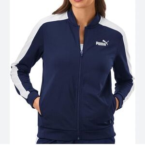 NWT Puma Blue & White Tricot Racing Stripe Logo Zip Front Track Jacket Size XL